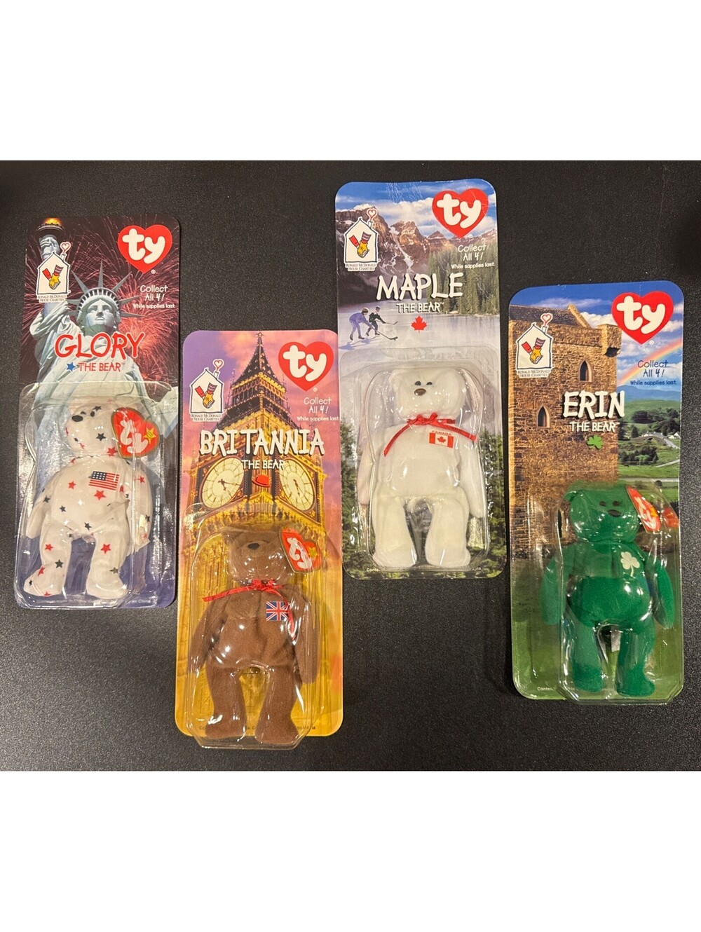 Set/4 Ty Ronald McDonald 1999 Tiny Bear W/ Rare Errors on Tush Tags